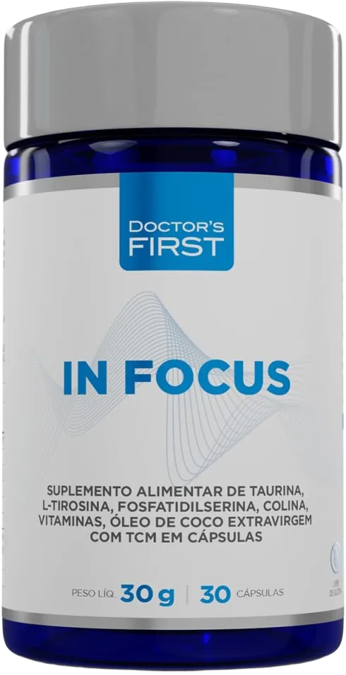 IN FOCUS. O segredo para foco, memória e concentração mental com Fosfatidilserina, L-Tirosina e Colina.